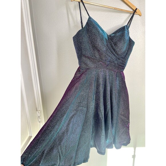 NWOT Sparkle Homecoming Prom Formal Dress Sz 2 Adjustable Purple Blue Iridescent - Picture 7 of 16